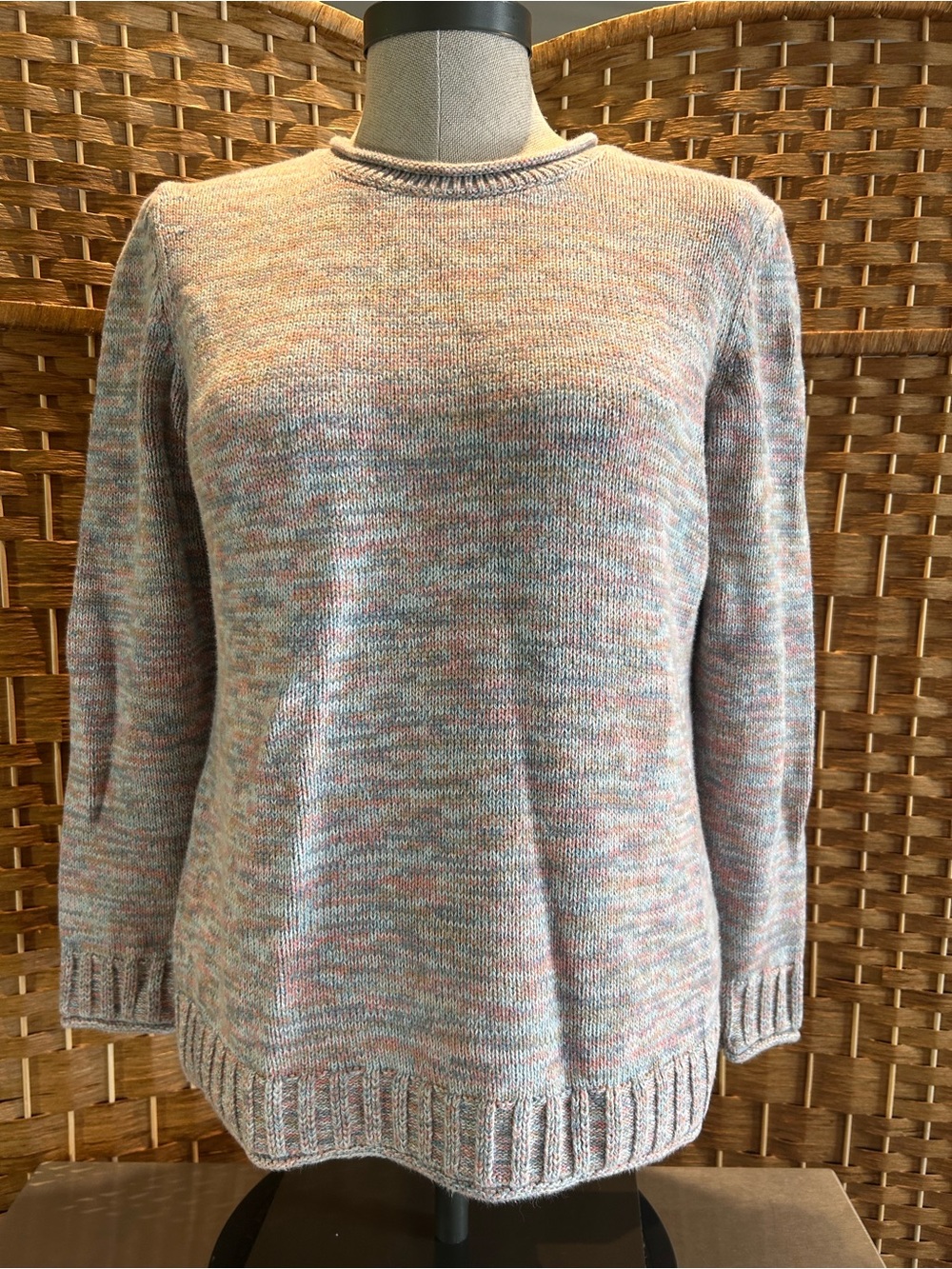 Pastel Marled Cotton Sweater Blue Pink Crewneck Ribbed Talbots Petite S